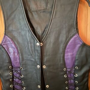 Women's Black and Purple Leather Vest
